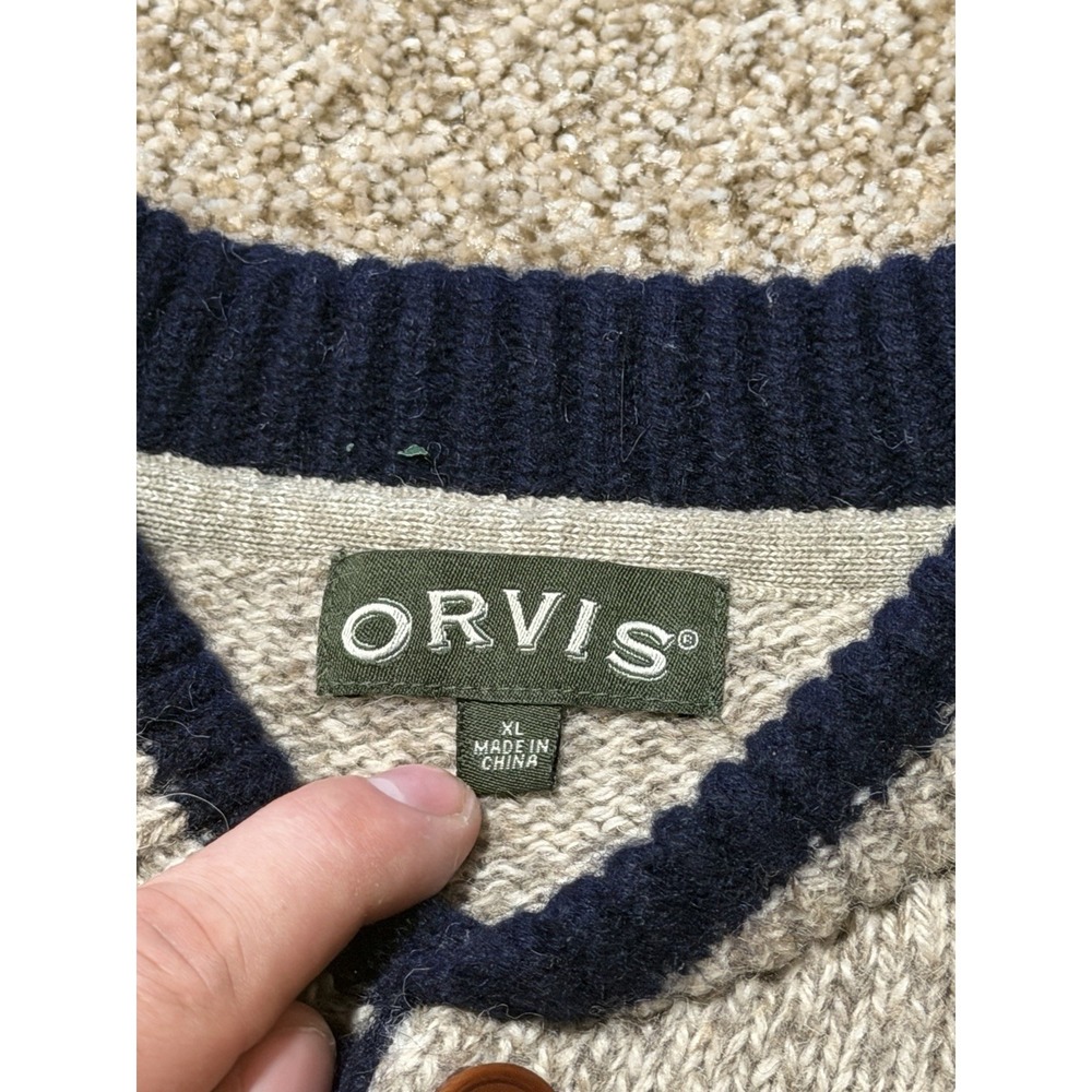Orvis Henley Sweater Mens XL Gray Blue Wool Pullover Outdoor Preppy - Picture 3 of 7
